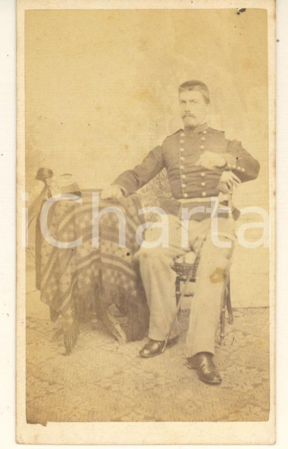 Fotografia d epoca originale 1870 ca SAVIGLIANO CN Guardia Nazionale  Cavalleggero  Foto Giuseppe FORTE 1