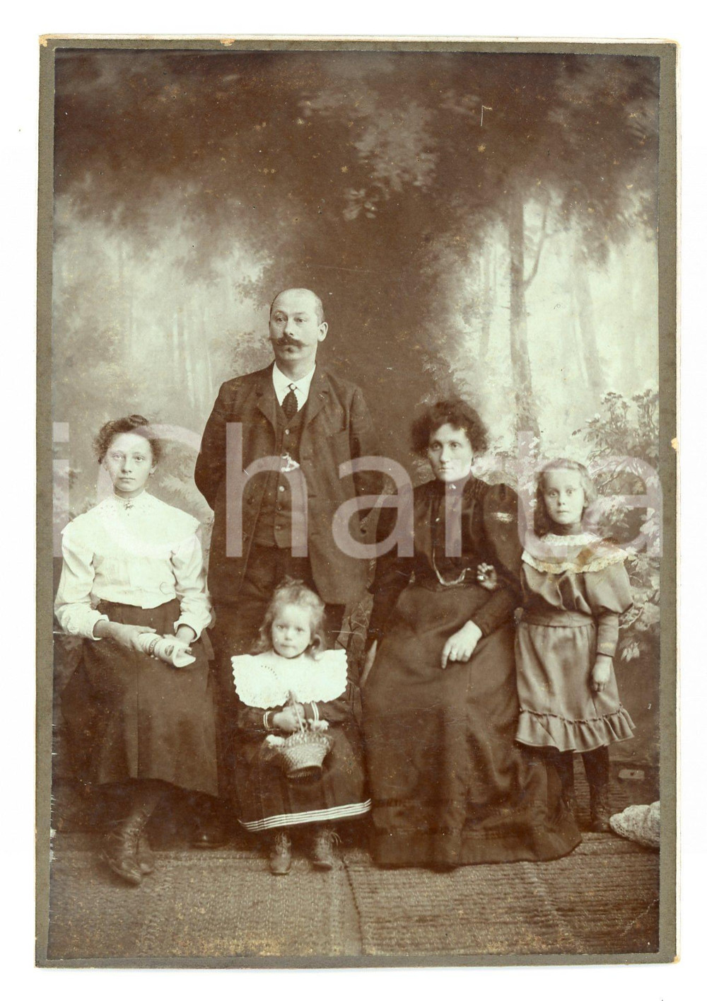 Fotografia d epoca originale 1910 ca COSTUME  ITALIA Foto di famiglia con tre bambine  Foto 10x15 cm 1