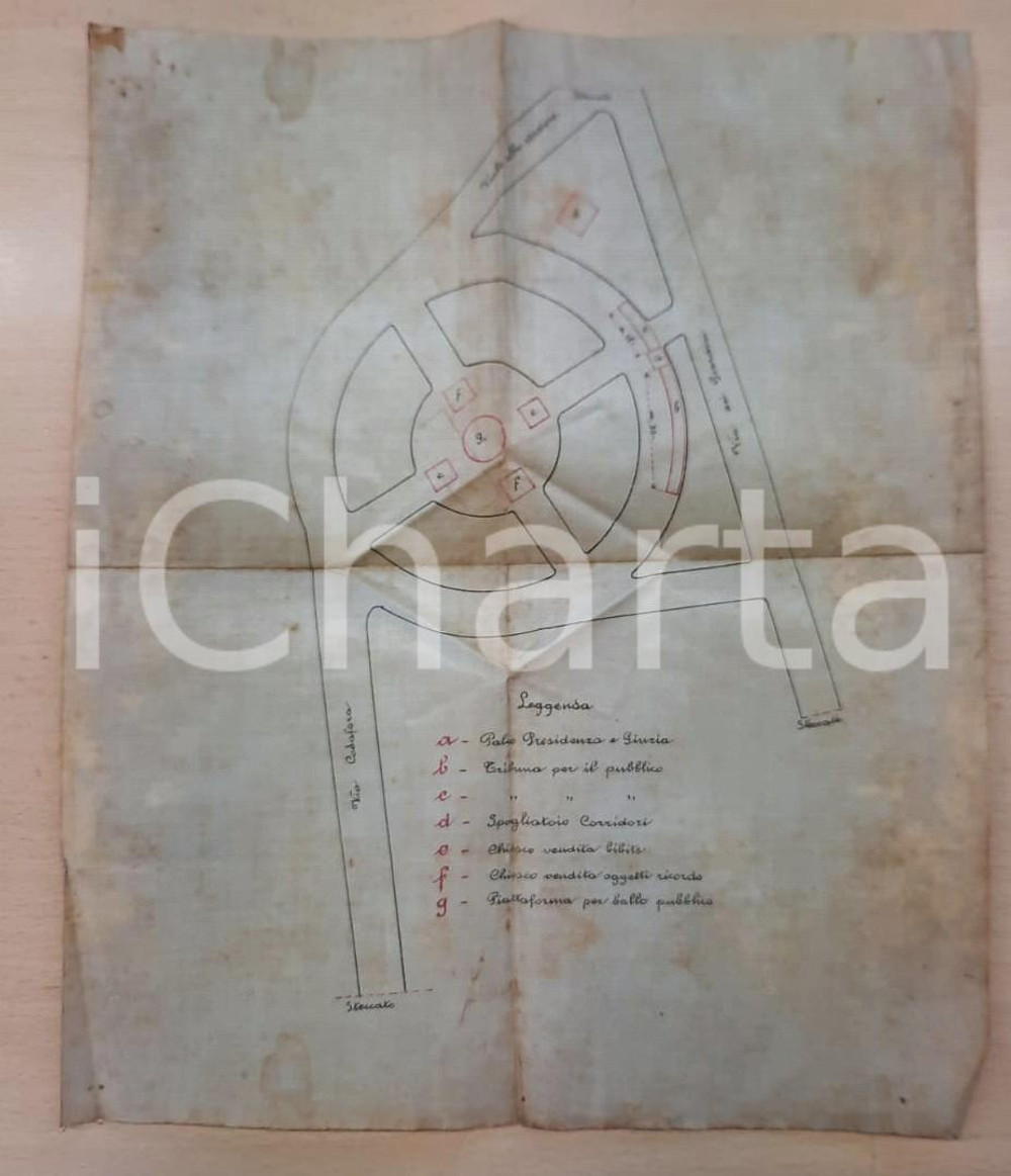 Mappa, planimetria storica 1900 ca PORDENONE Parco IV Novembre  Allestimento gara sportiva Progetto RARO 1