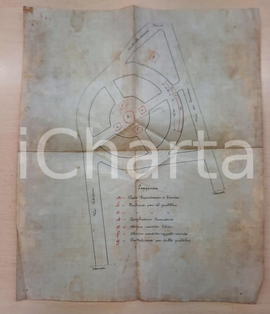 Mappa, planimetria storica 1900 ca PORDENONE Parco IV Novembre  Allestimento gara sportiva Progetto RARO 1