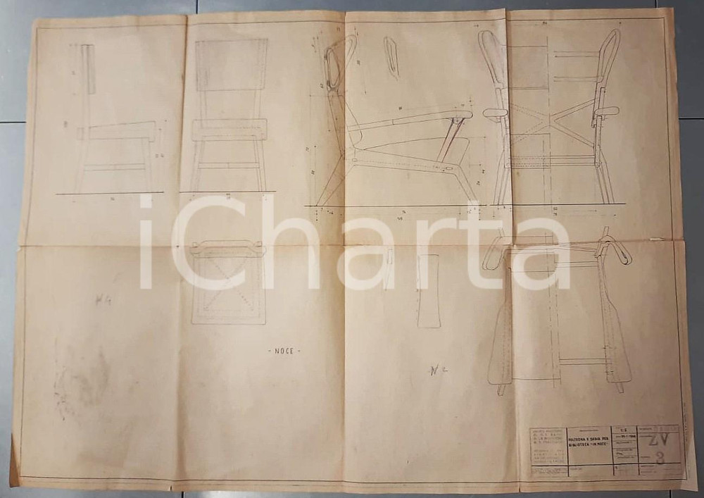 Stampa, bozzetto originale 1944 MILANO Studio Architetti BBPR  Progetto poltrona e sedia per biblioteca 1