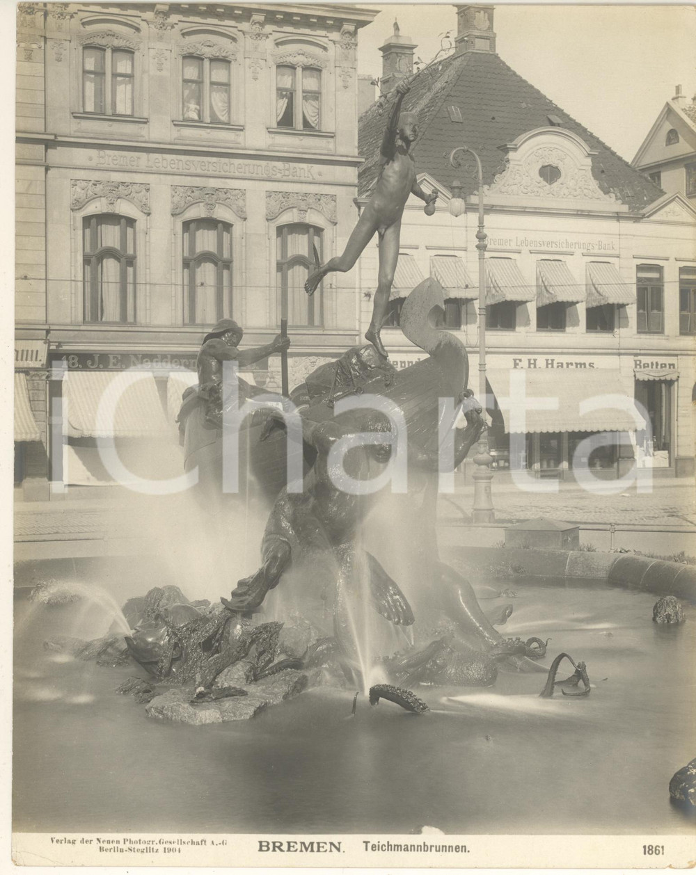 Fotografia d epoca originale 1904 BREMEN GERMANY Teichmannbrunnen Fotografia n. 1861 2 1