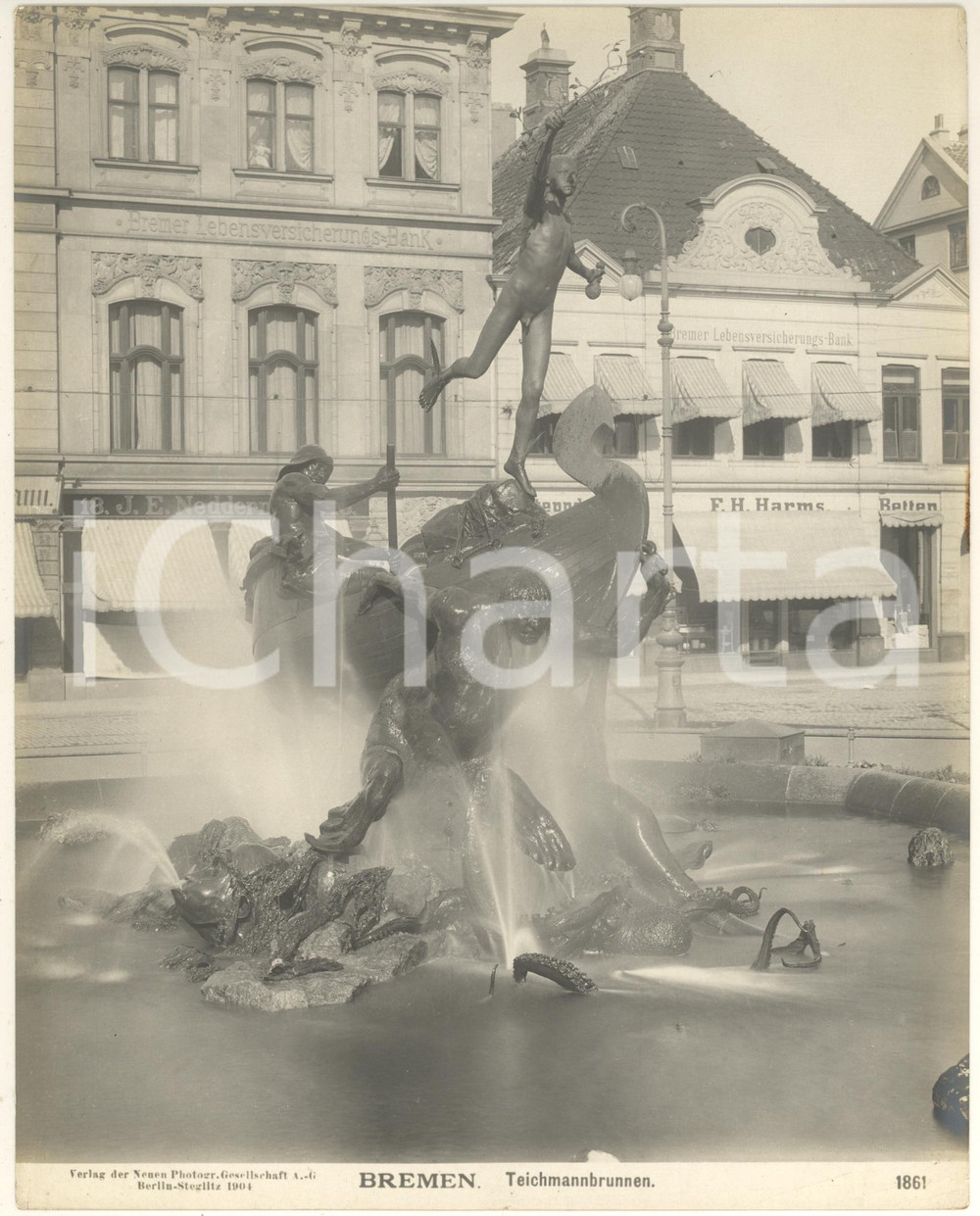 Fotografia d epoca originale 1904 BREMEN GERMANY Teichmannbrunnen Fotografia n. 1861 3 1