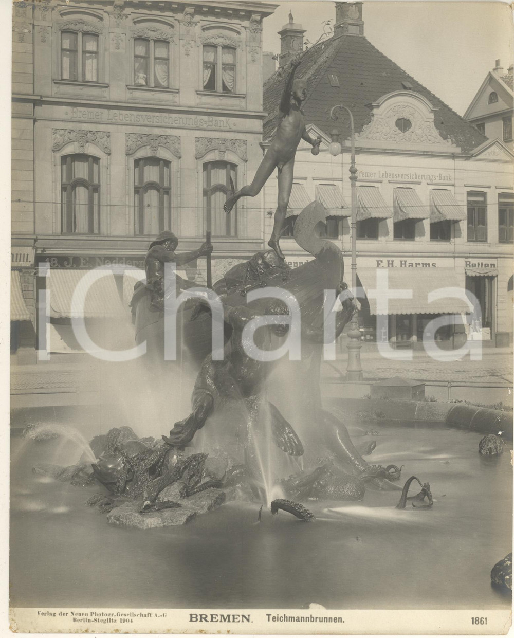Fotografia d epoca originale 1904 BREMEN GERMANY Teichmannbrunnen Fotografia n. 1861 4 1