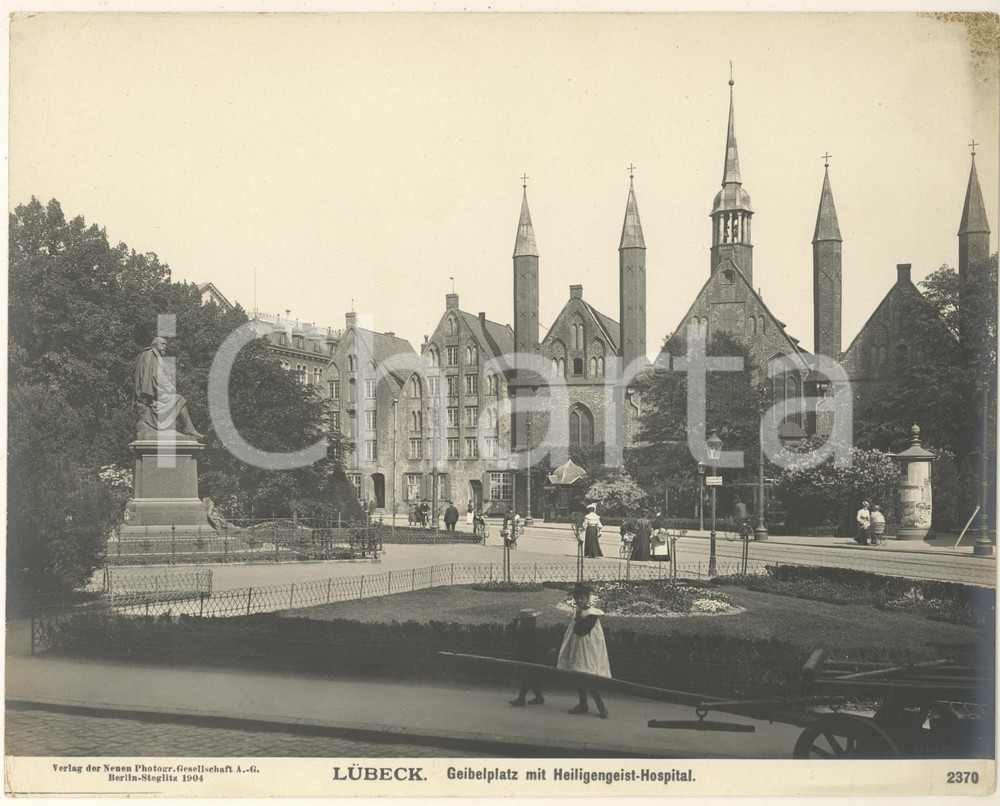 Fotografia d epoca originale 1904 LUBECK GERMANY Geibelplatz mit HeiligengeistHospital Foto ANIMATA n. 2370 1
