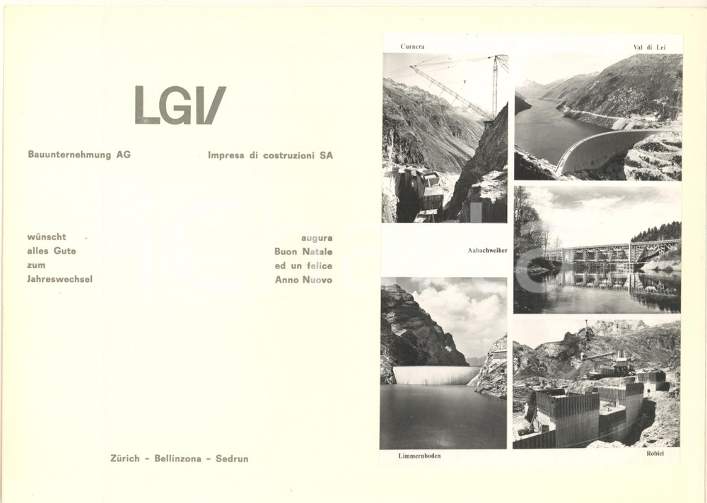 Oggetto da collezione cartaceo 1965 SVIZZERA Impresa di costruzioni LGV  Dighe  Biglietto auguri 2 1