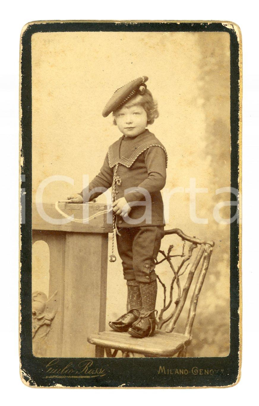 Fotografia d epoca originale 1890 ca MILANO Bambino vestito da marinaretto  Foto Giulio ROSSI  CDV 6x10 cm 1