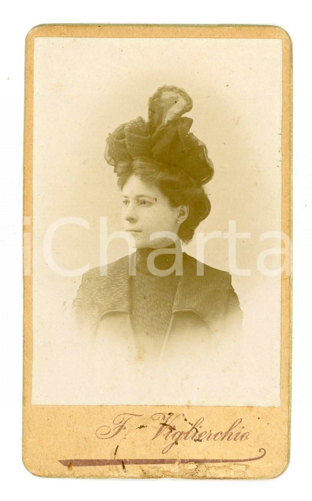Fotografia d epoca originale 1900 ca ITALIA Ritratto femminile  Foto F. VIGLIERCHIO  CDV 6x10 cm 1