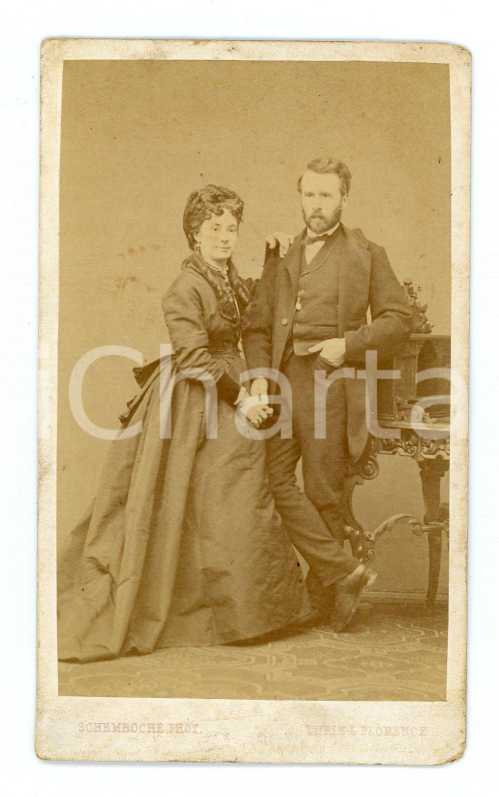 Fotografia d epoca originale 1900 ca TORINO Coniugi DEBERNARDI Ritratto  Foto SCHEMBOCHE  CDV 6x10 cm 1