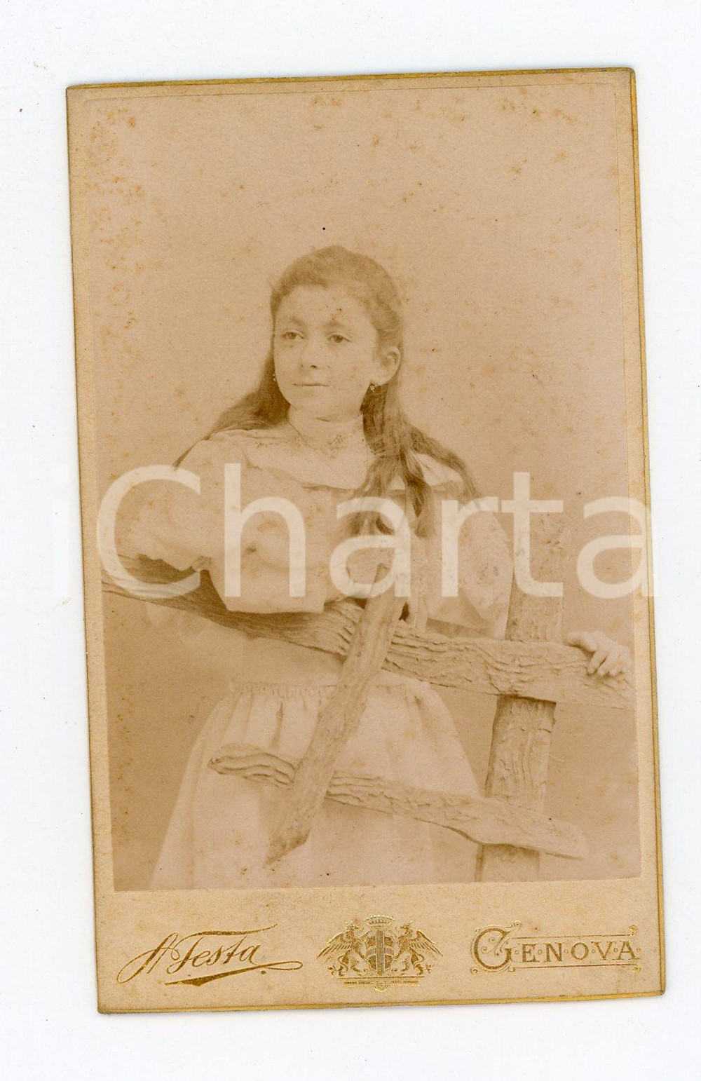 Fotografia d epoca originale 1900 ca GENOVA Ragazza con staccionata  Ritratto CDV Foto A. TESTA 6x10 cm 1