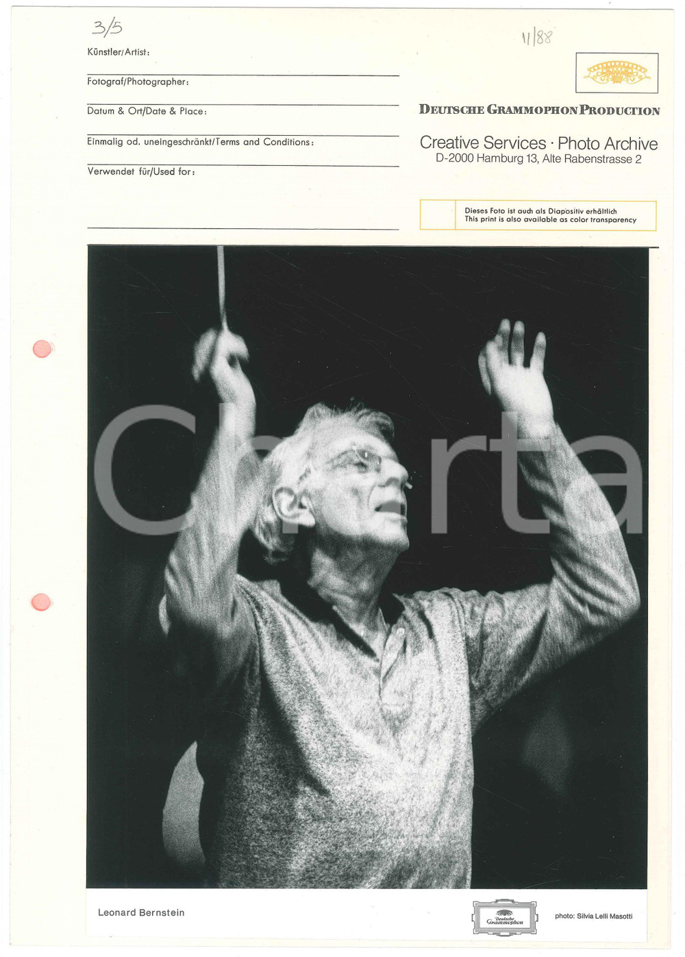 Fotografia d epoca originale 1980 ca MUSICA Leonard BERNSTEIN Ritratto  Foto DEUTSCHE GRAMMOPHON 7 1