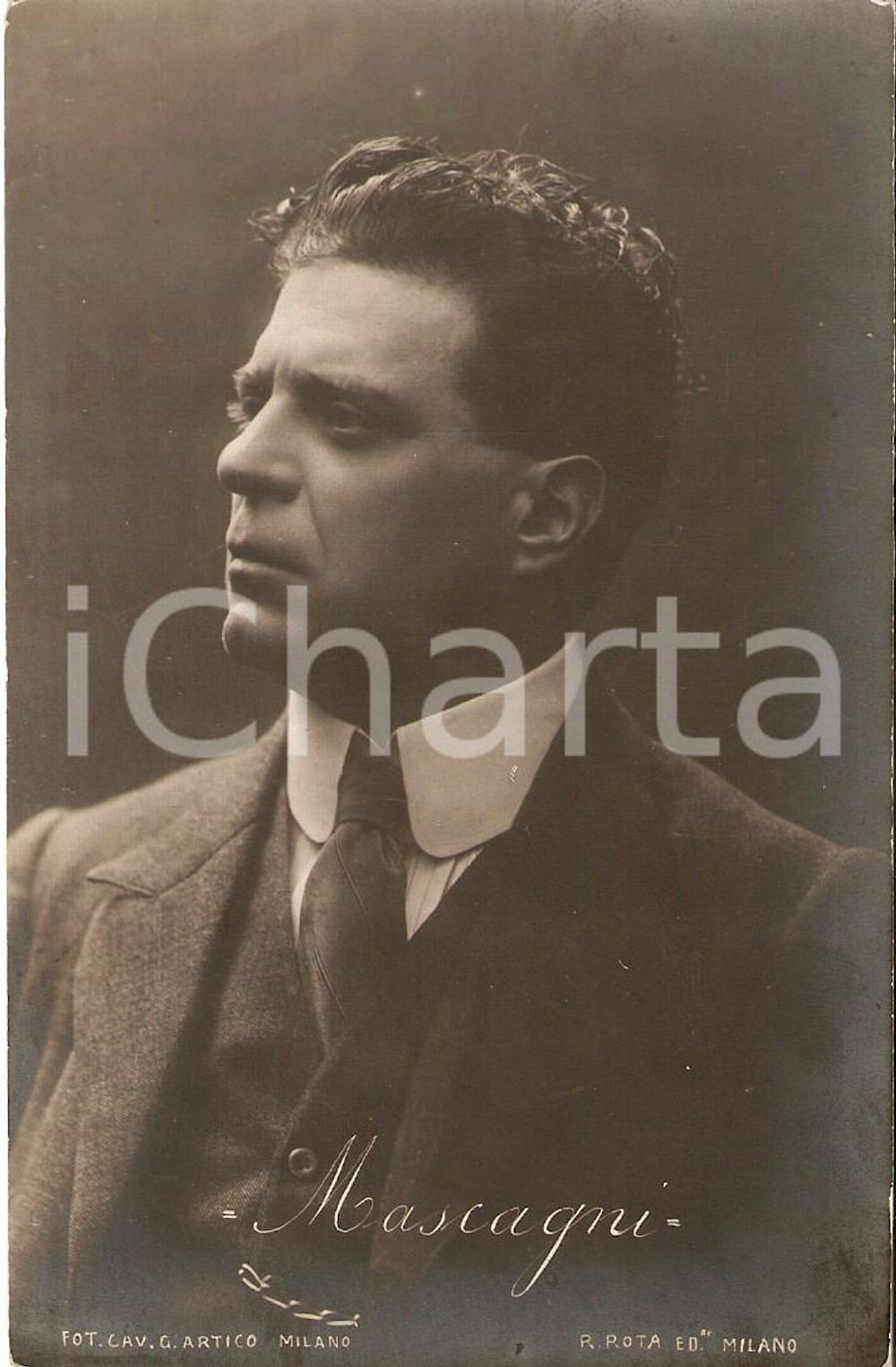 Cartolina originale da collezione 1910 ca LIRICA Ritratto di Pietro MASCAGNI Compositore Cartolina ed. ROTA 3 1