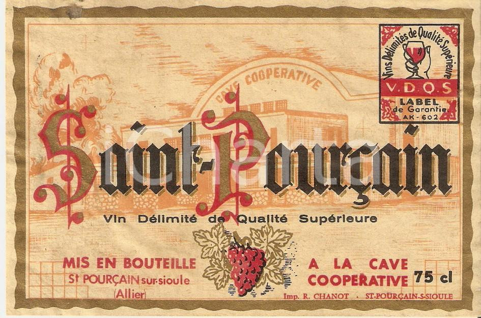 Materiale pubblicitario d’epoca 1975 ca ST. POURCAINSURSIOULE Cave Cooperative Vin Saint Pourcain Etichetta 1