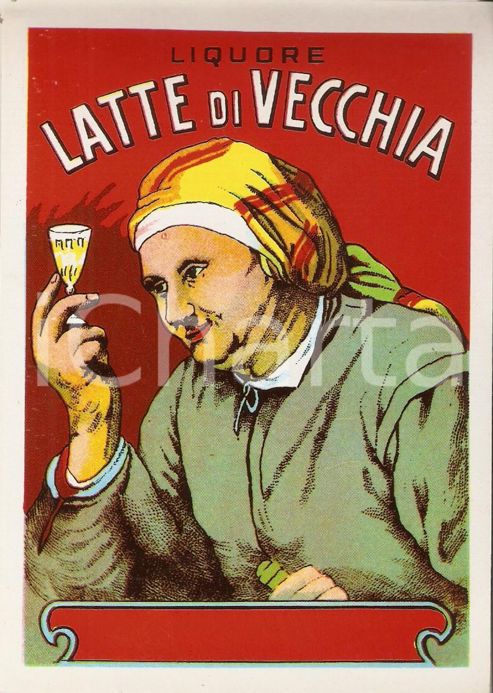 Materiale pubblicitario d’epoca 1950 ca Liquore LATTE DI VECCHIA Etichetta pubblicitaria VINTAGE 10x13 5 1