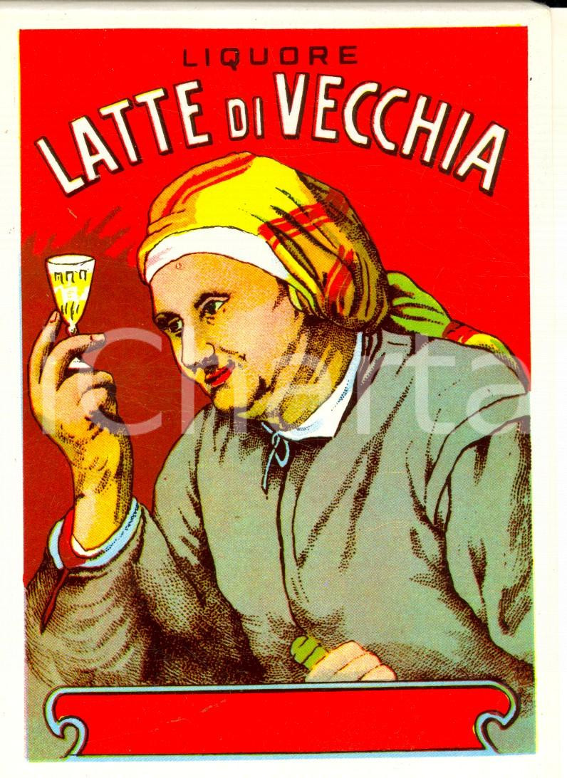 Materiale pubblicitario d’epoca 1950 ca Liquore LATTE DI VECCHIA Etichetta pubblicitaria VINTAGE 10x13 2 1