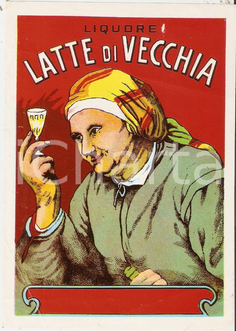 Materiale pubblicitario d’epoca 1950 ca Liquore LATTE DI VECCHIA Etichetta pubblicitaria VINTAGE 10x13 3 1