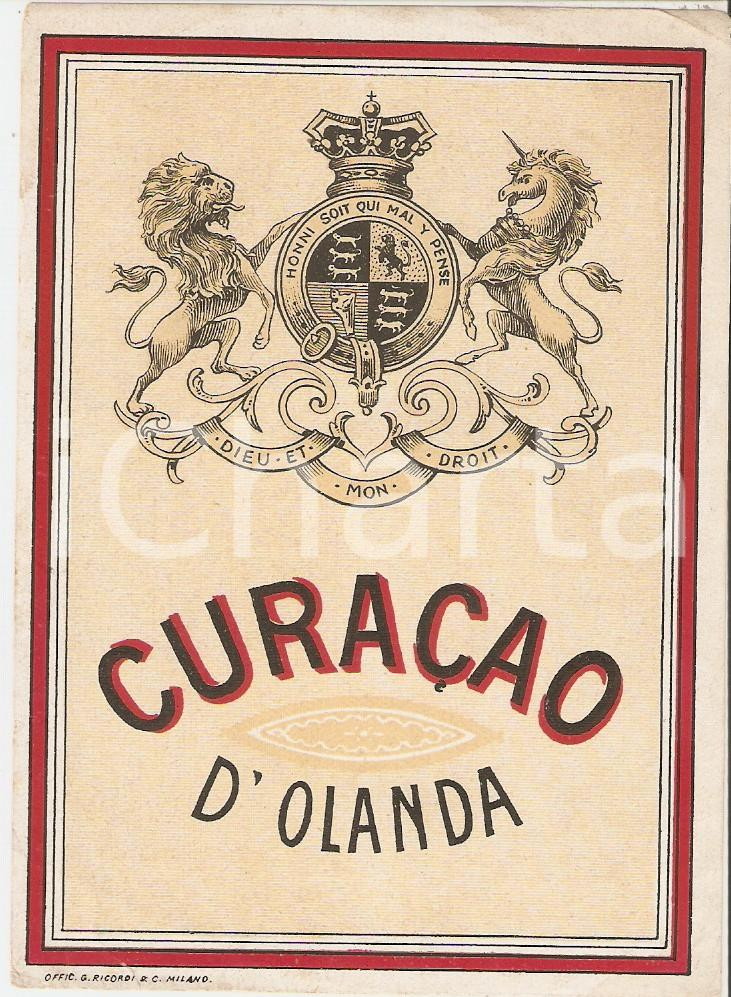 Materiale pubblicitario d’epoca 1950 ca Liquore CURACAO D OLANDA Etichetta pubblicitaria 9x13 cm 5 1
