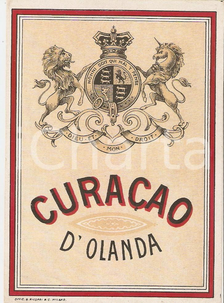 Materiale pubblicitario d’epoca 1950 ca Liquore CURACAO D OLANDA Etichetta pubblicitaria 9x13 cm 4 1