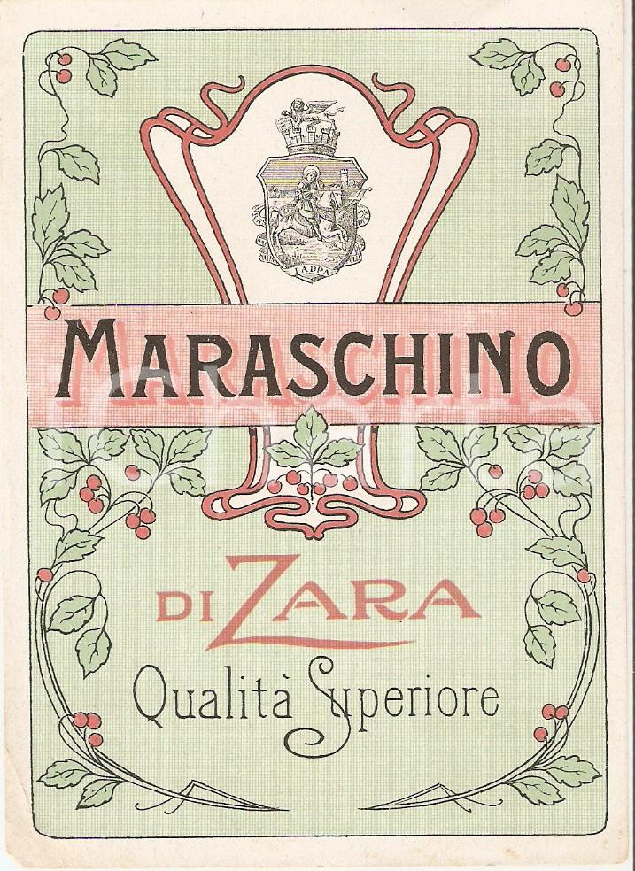 Materiale pubblicitario d’epoca 1950 ca Liquore MARASCHINO DI ZARA Etichetta pubblicitaria VINTAGE 12x9 1