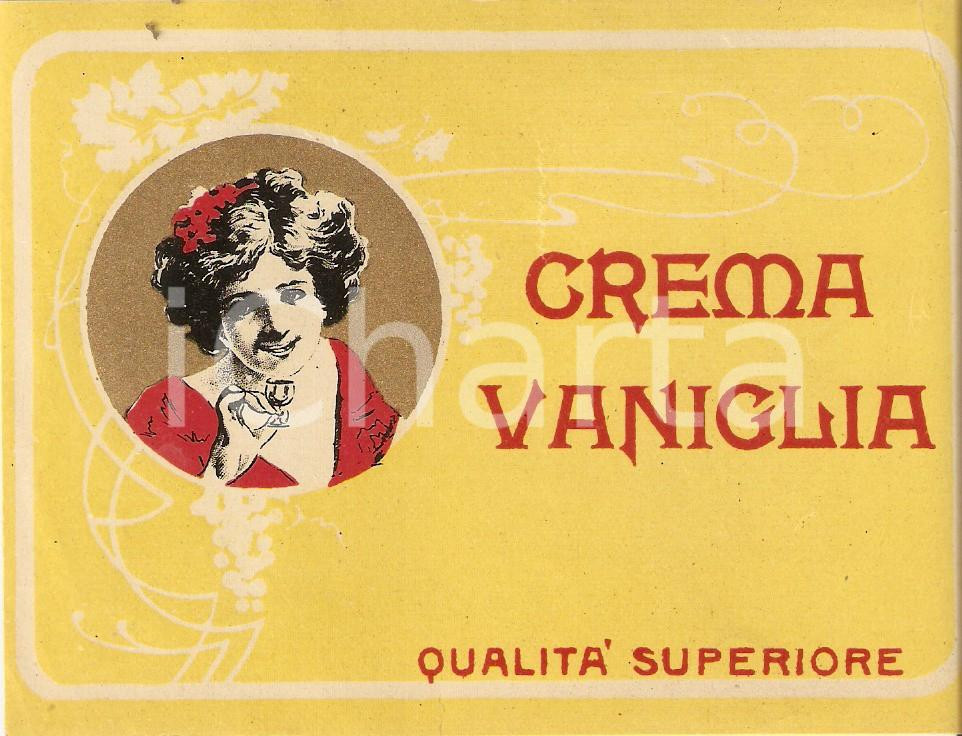 Materiale pubblicitario d’epoca 1920 ca Liquore CREMA VANIGLIA Qualità superiore  Etichetta 13x9 cm 5 1