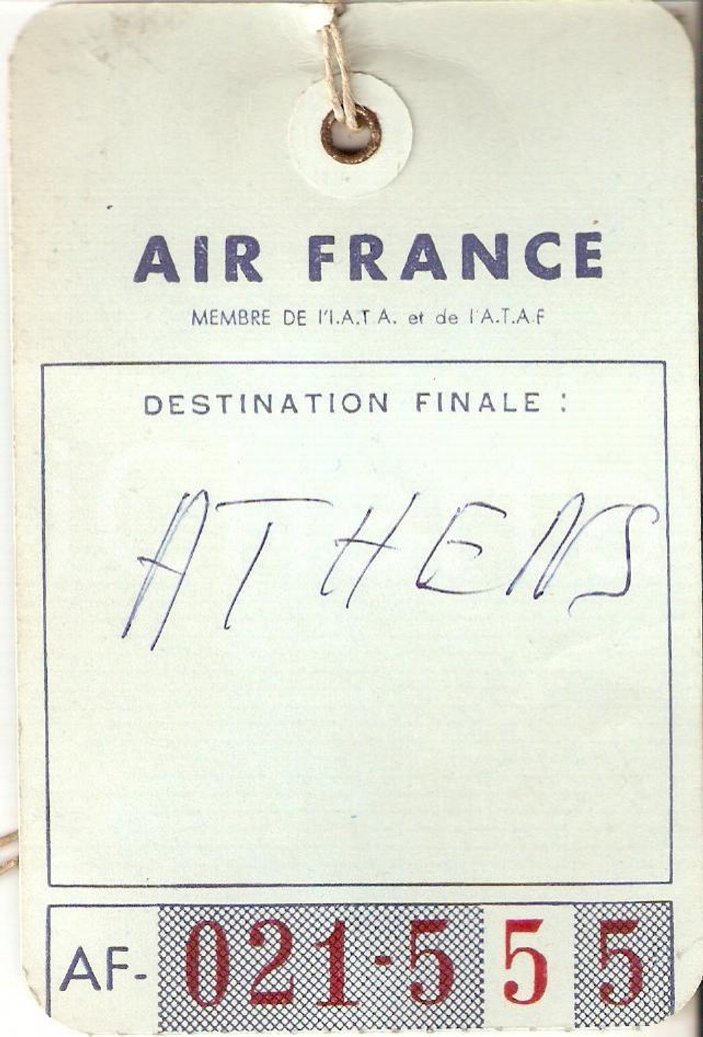 Materiale pubblicitario d’epoca 1970 ca AIR FRANCE Etichetta bagagli ATHENS VINTAGE 8x12cm 2 1