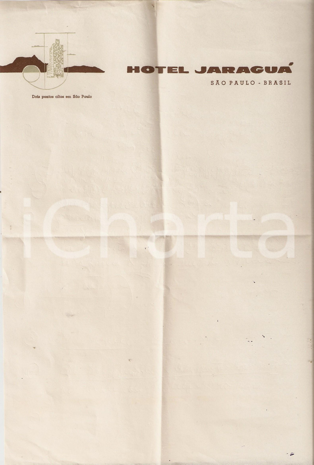 Materiale pubblicitario d’epoca 1960 ca SAO PAULO BRASIL Carta intestata Hotel JARAGUA  20x30 cm 1