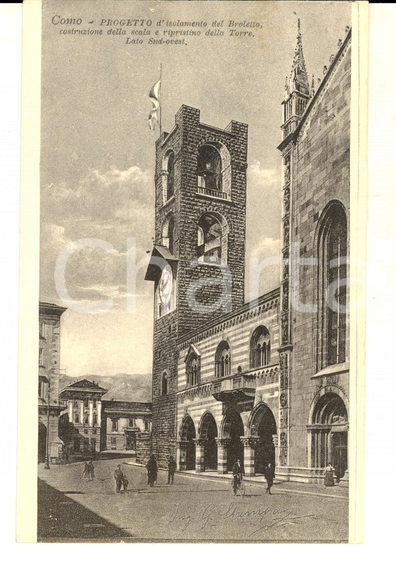 Cartolina originale da collezione 1915 ca COMO Progetto per il BROLETTO e la torre  Ing. STAMPA Cartolina FP NV 1