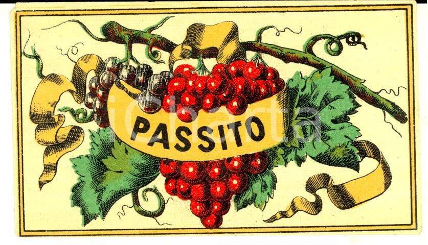 Materiale pubblicitario d’epoca 1950 ca Liquore PASSITO Etichetta pubblicitaria VINTAGE 10x6 cm 3 1