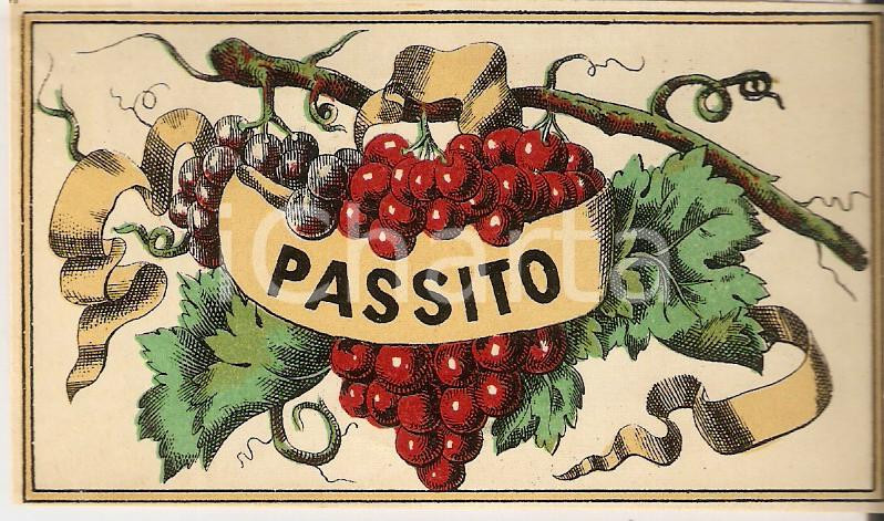 Materiale pubblicitario d’epoca 1950 ca Liquore PASSITO Etichetta pubblicitaria VINTAGE 10x6 cm 4 1