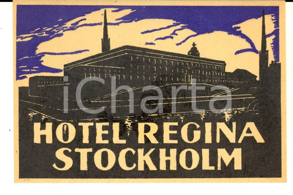 Materiale pubblicitario d’epoca 1940 ca STOCKHOLM Hotel REGINA Etichetta VINTAGE 13x8 cm 2 1