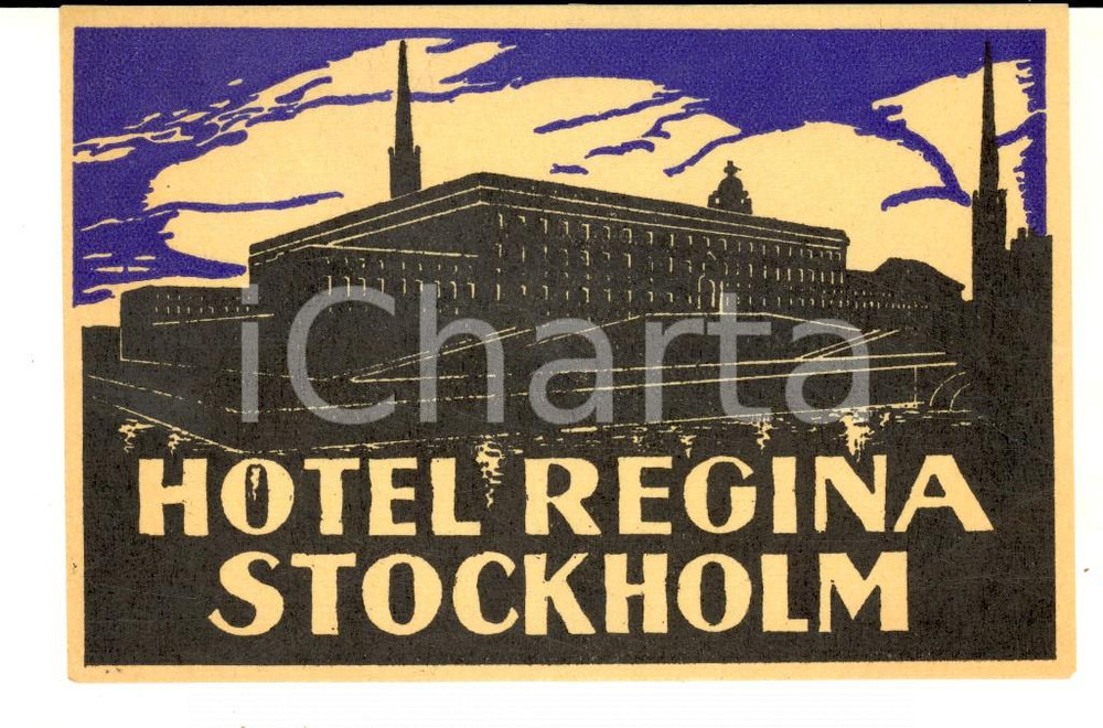 Materiale pubblicitario d’epoca 1940 ca STOCKHOLM Hotel REGINA Etichetta VINTAGE 13x8 cm 3 1