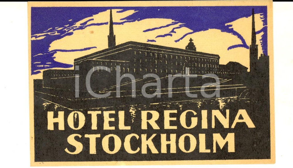 Materiale pubblicitario d’epoca 1940 ca STOCKHOLM Hotel REGINA Etichetta VINTAGE 13x8 cm 4 1