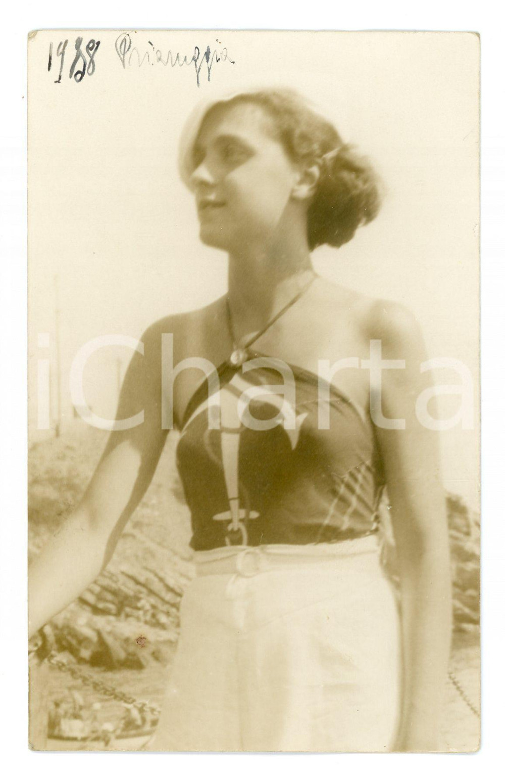 Fotografia d epoca originale 1938 GENOVA Spiaggia di PRIARUGGIA Ragazza in costume  Foto 8x14 cm 1