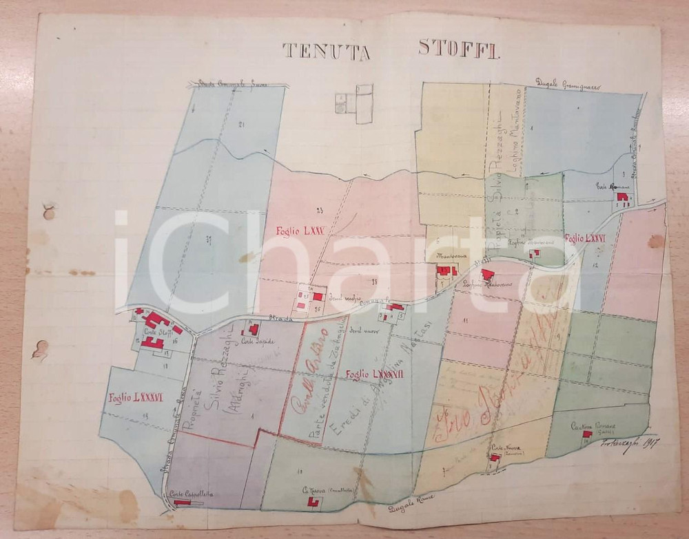 Mappa, planimetria storica 1917 Area di MANTOVA  Tenuta STOFFI  Planimetria Ivo REZZAGHI 36x28 cm 1