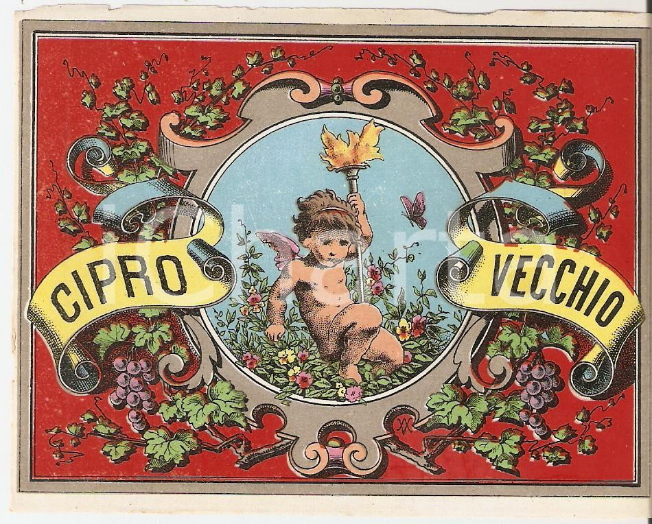 Materiale pubblicitario d’epoca 1950 ca Liquore CIPRO VECCHIO Etichetta pubblicitaria VINTAGE 10x9 cm 1