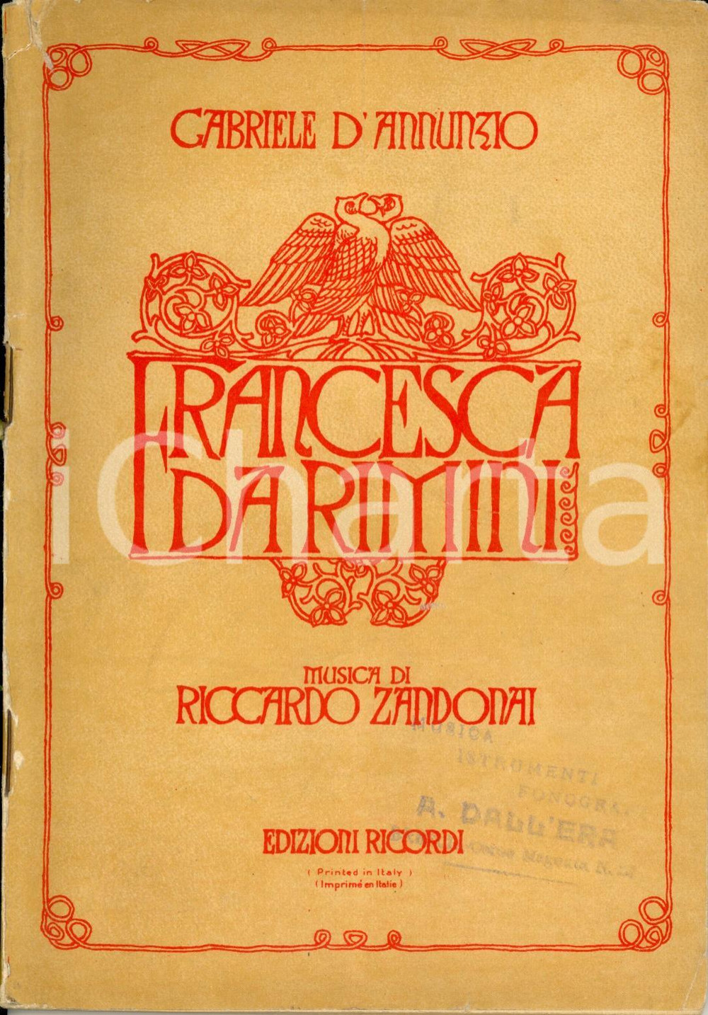 Oggetto da collezione cartaceo 1914 Gabriele D ANNUNZIO Riccardo ZANDONAI Francesca da Rimini Ed. RICORDI 1
