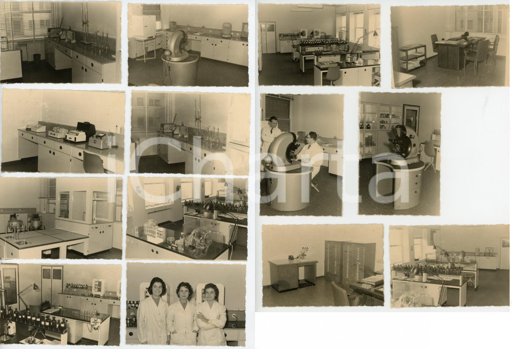 Fotografia d epoca originale 1955 ca MILANO Laboratorio chimico LOTTO DI 14 FOTO 10x7 cm 1