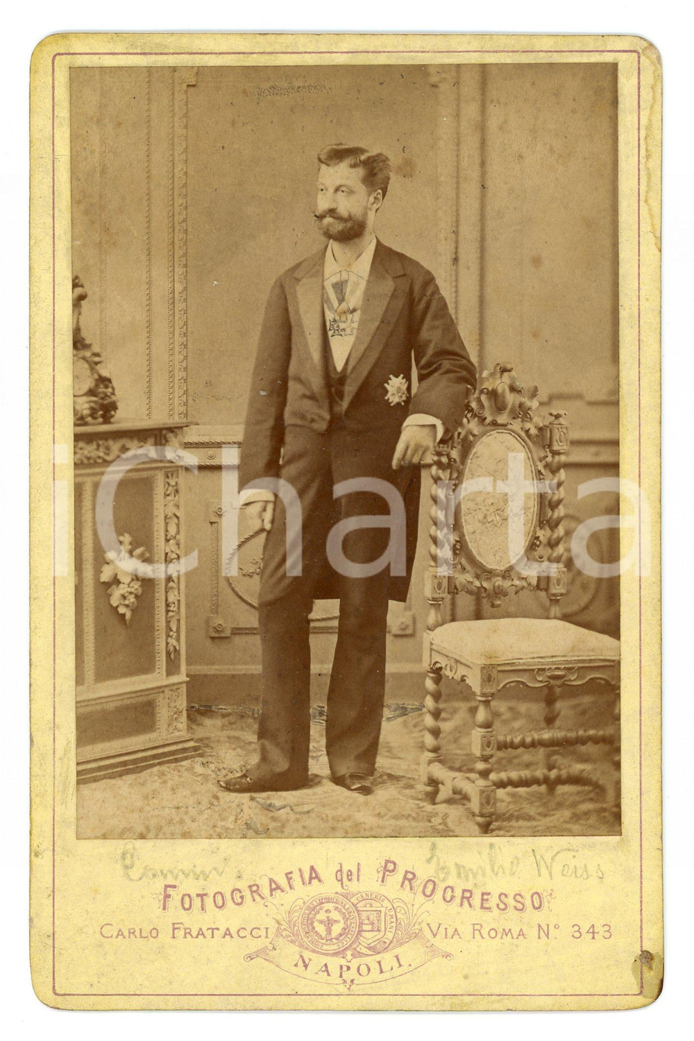 Fotografia d epoca originale 1900 ca NAPOLI Comm. Emilio WEISS Ritratto  Foto Carlo FRATACCI 10x16 cm 1