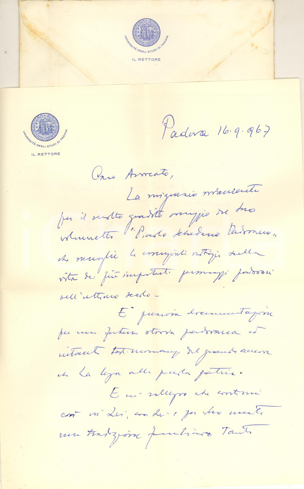 Autografo originale 1967 Università di PADOVA Rettore Guido FERRO riceve volumetto  AUTOGRAFO 1