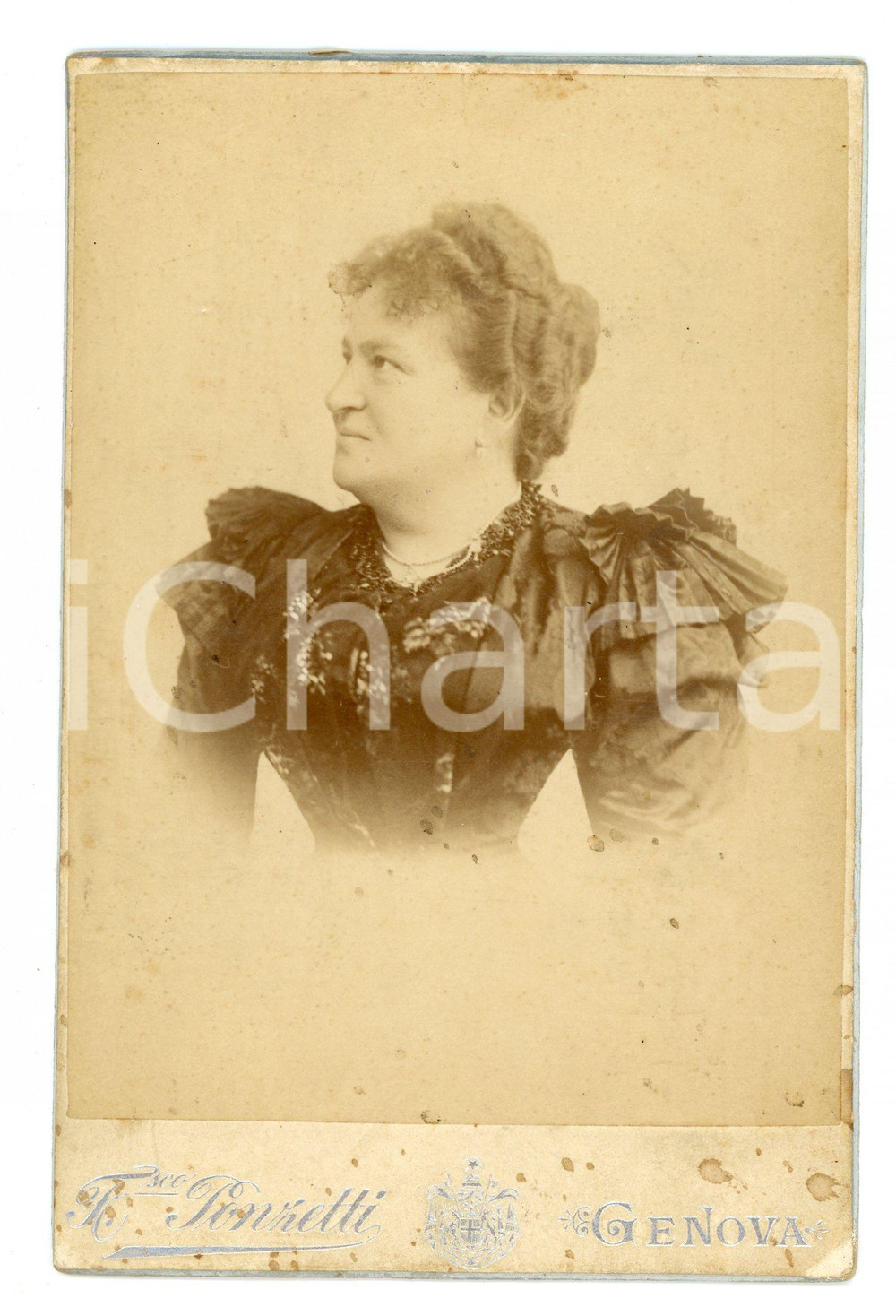 Fotografia d epoca originale 1900 ca GENOVA Ritratto di una donna  Foto F. PONZETTI 10x16 cm 1