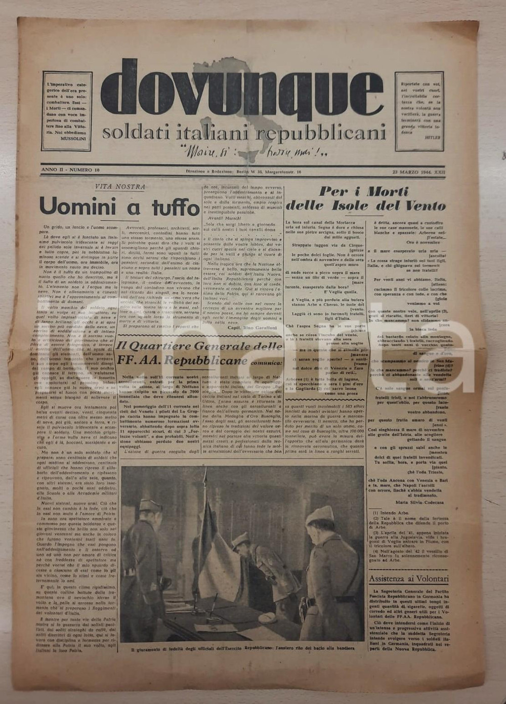 Giornale, rivista storica 1944 WW2 RSI DOVUNQUE Soldati italiani repubblicani  Azione a Nettuno Giornale 1