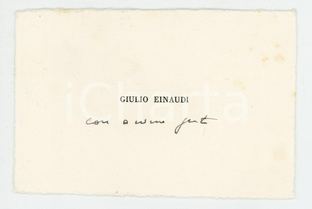 Oggetto da collezione cartaceo 1968 ITALIA  COSTUME Giulio EINAUDI Biglietto con messaggio autografo 10x7 cm 1