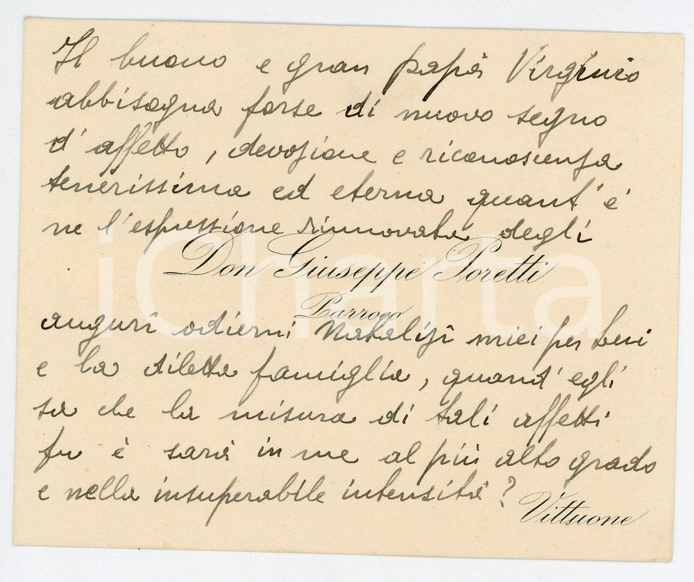Oggetto da collezione cartaceo 1929 VITTUONE Don Giuseppe PORETTI Biglietto di auguri natalizi con AUTOGRAFO 1