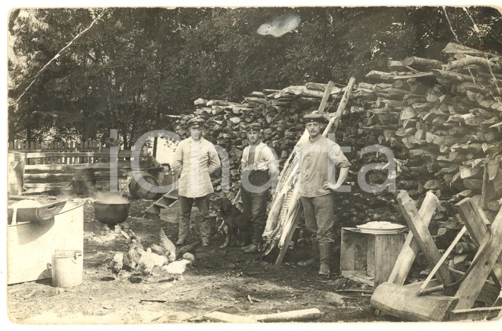 Fotografia d epoca originale 1916 WW1 DEUTSCHES HEER Soldati con animale macellato Foto cartolina 14x9 cm 1