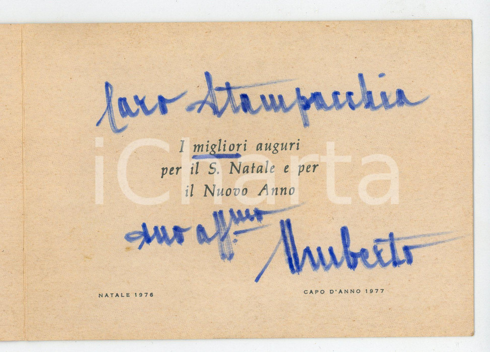 Oggetto da collezione cartaceo 1976 Umberto II di SAVOIA Biglietto di auguri con AUTOGRAFO 1