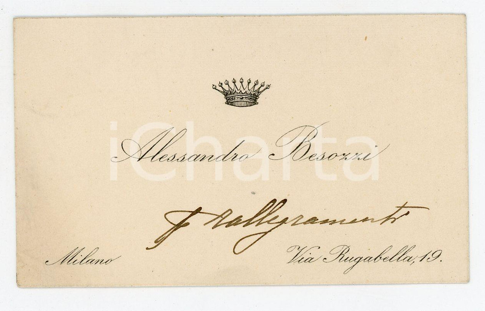 Oggetto da collezione cartaceo 1935 ca MILANO Alessandro BESOZZI Biglietto AUTOGRAFO 10x6 cm 1