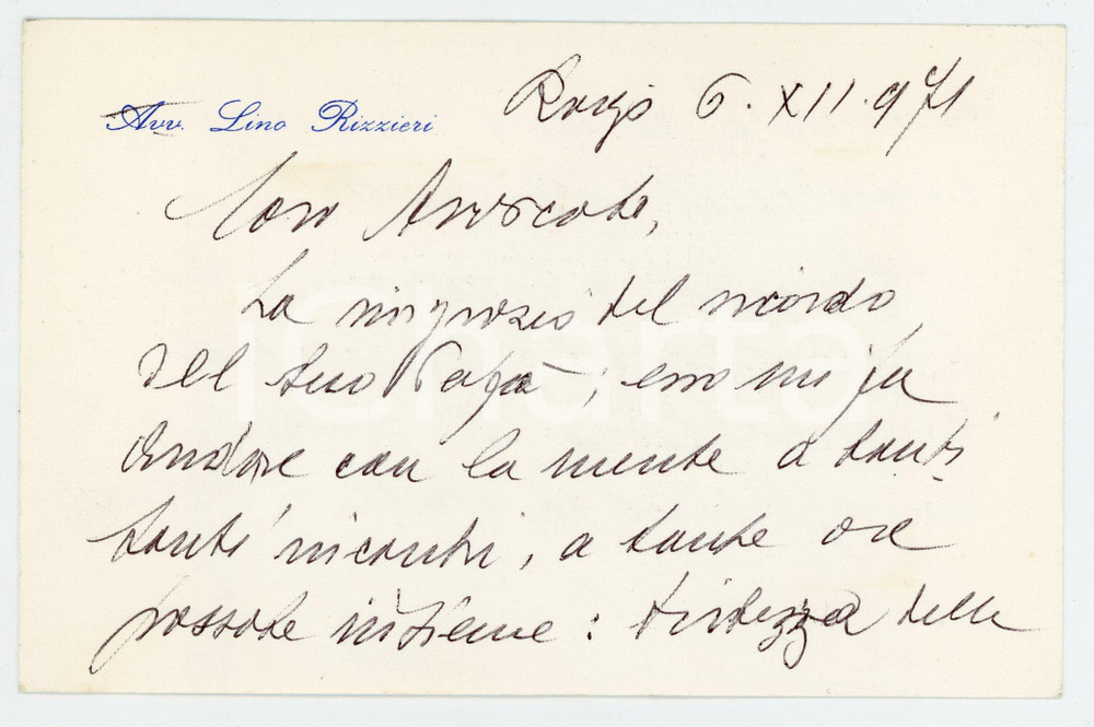 Autografo originale 1971 ROVIGO Avv. Lino RIZZIERI Biglietto AUTOGRAFO 17x11 cm 1