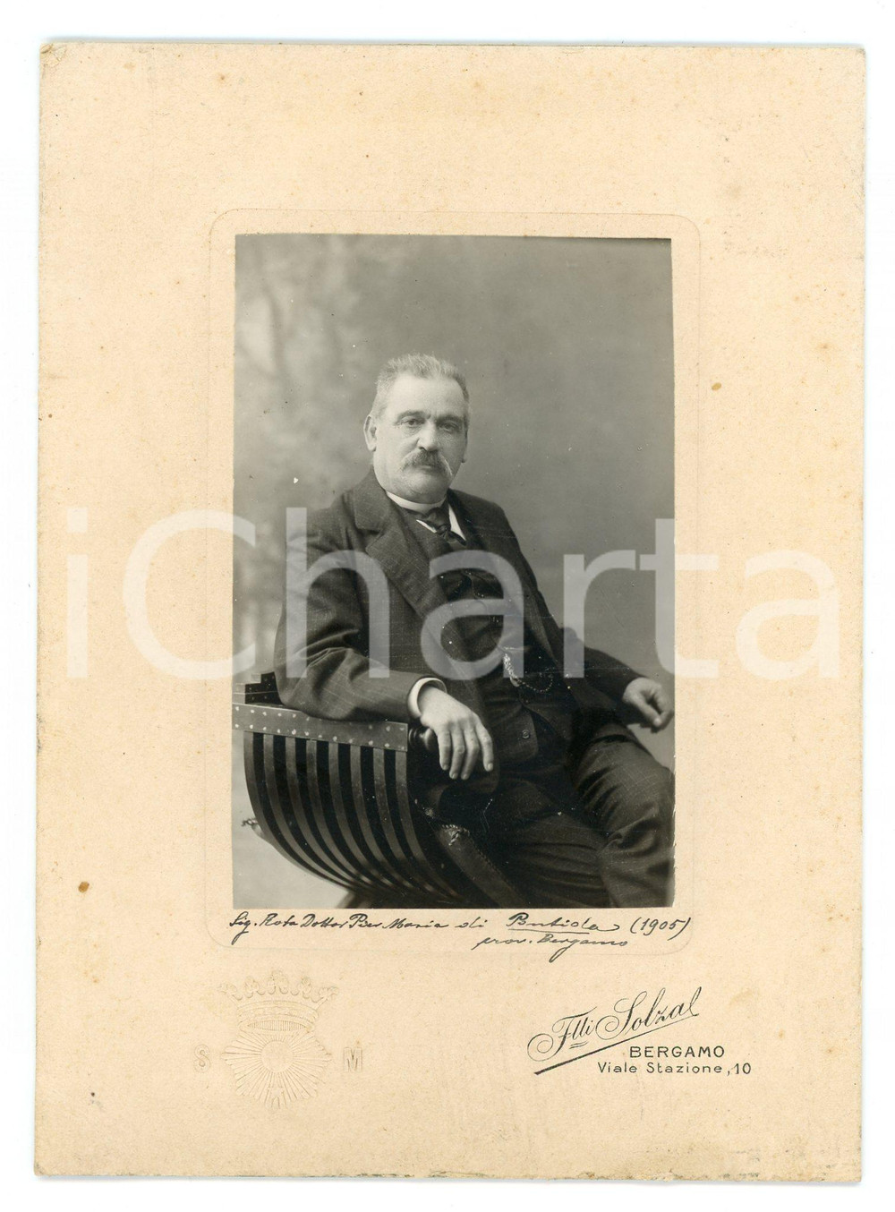 Fotografia d epoca originale 1905 PONTIDA Dottor Pier Maria ROTA Ritratto  Foto F.LII SOLZAL 11x16 cm 1