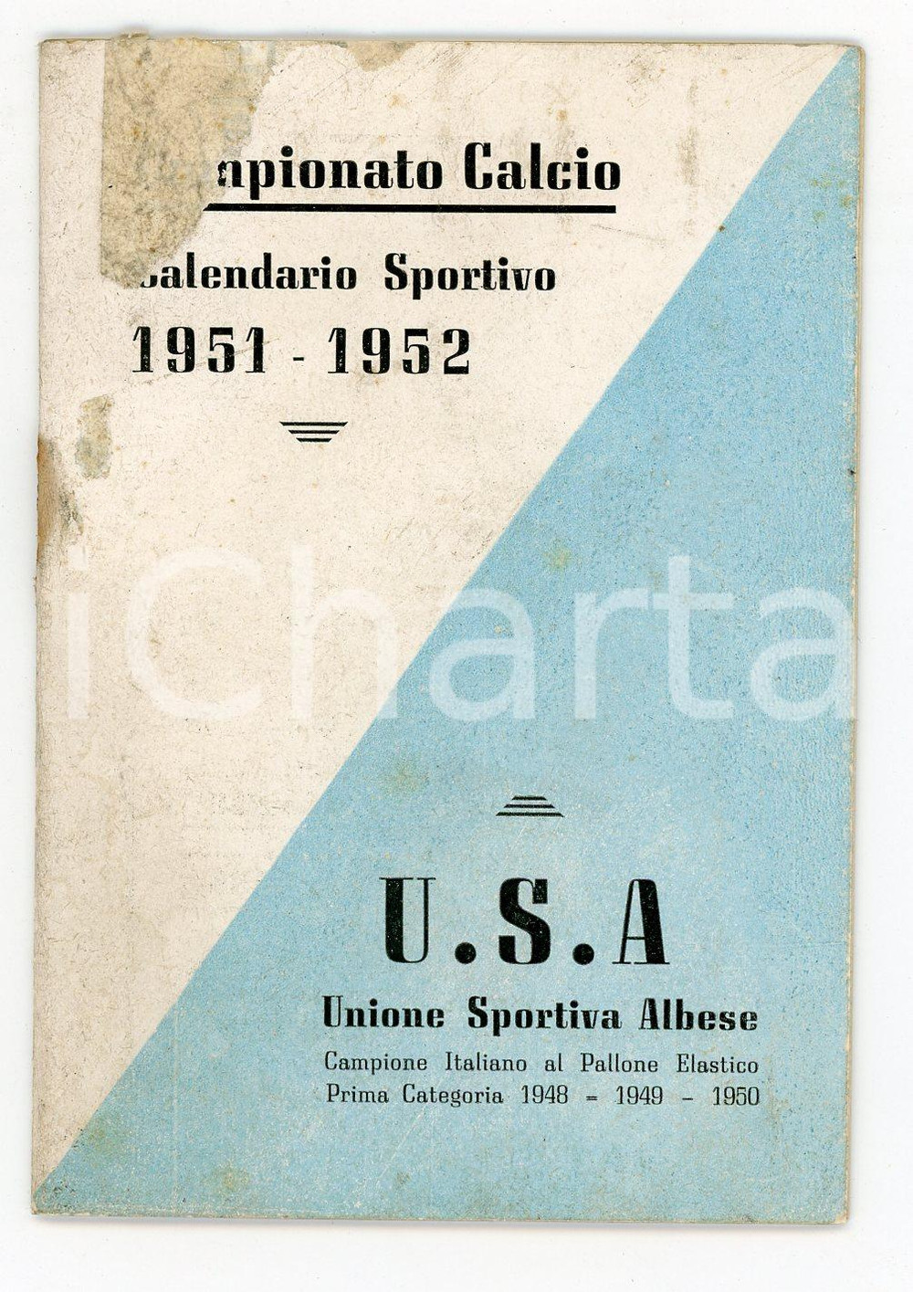 Oggetto da collezione cartaceo 1951 ALBA Unione Sportiva Albese U.S.A. Calendario sportivo campionato di calcio 1
