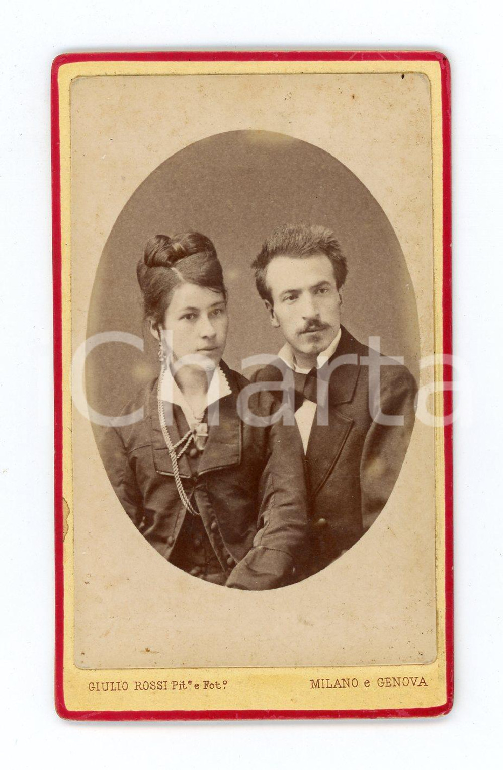 Fotografia d epoca originale 1900 ca GENOVA ? Coppia di giovani sposi CDV Foto G. ROSSI 6x10 cm 1